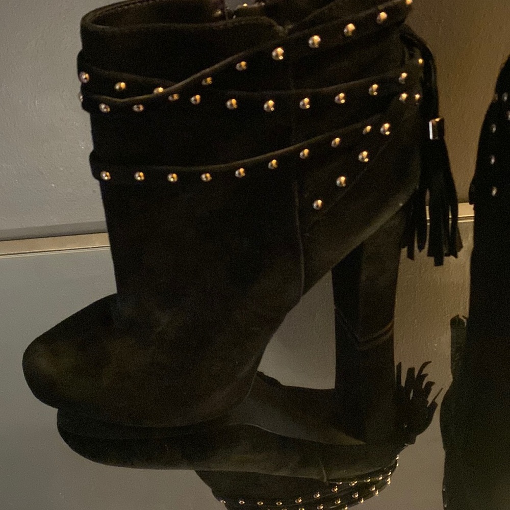 Jessica Simpson gold and black suede ankle boots